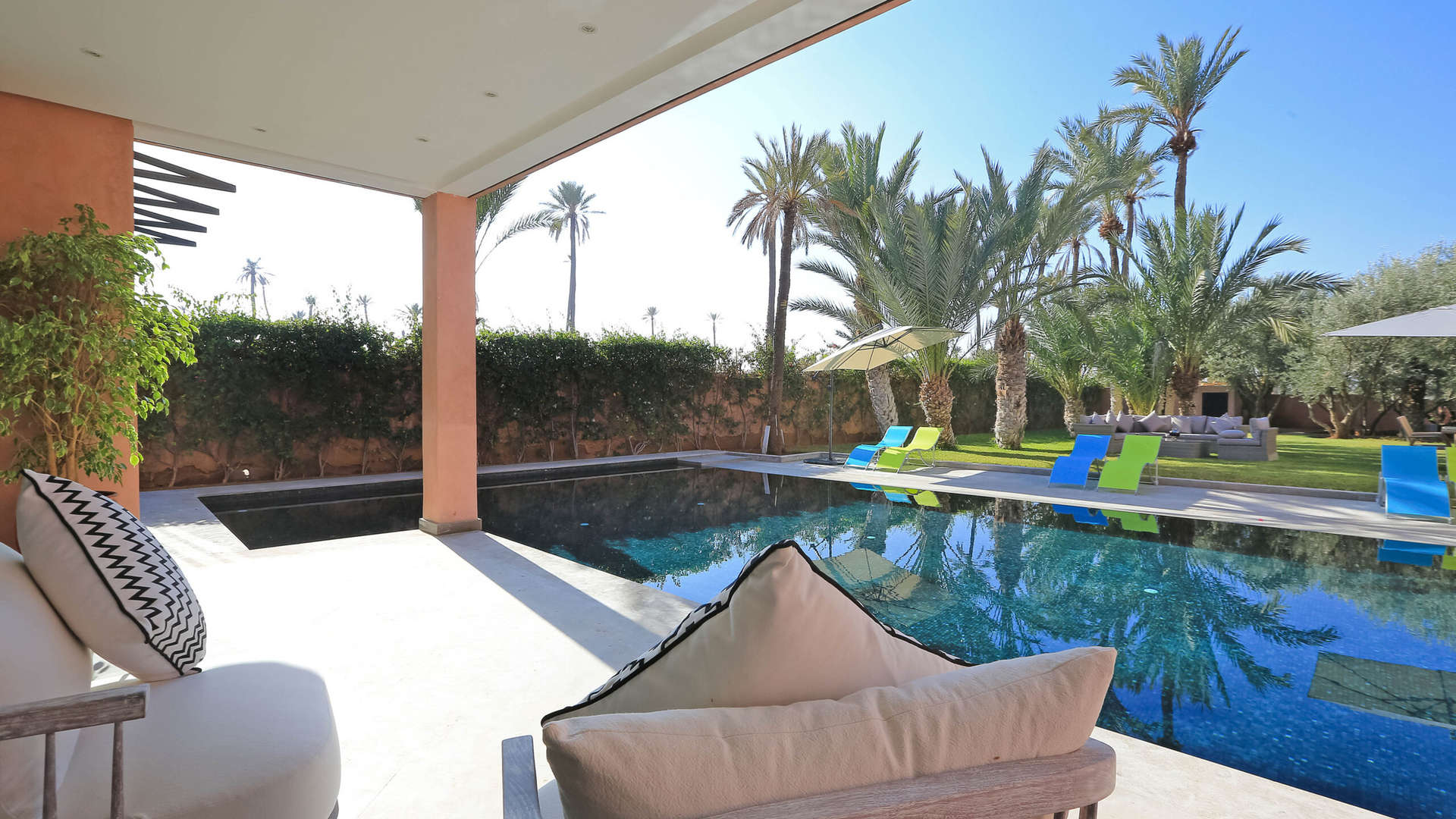 Location de vacances,Villa,Villa contemporaine privée pour 10 personnes située dans la palmeraie de Marrakech,Marrakech,Palmeraie